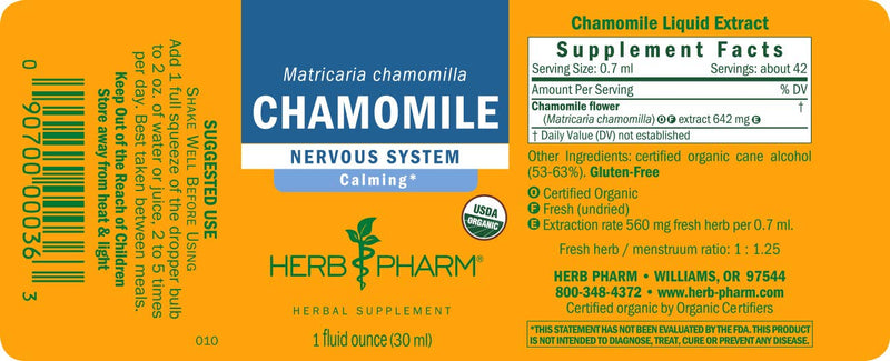 Herb Pharm Certified Organic Chamomile Liquid Extract for Calming Nervous System Support - 1 Ounce (DCHAM01) - NewNest Australia