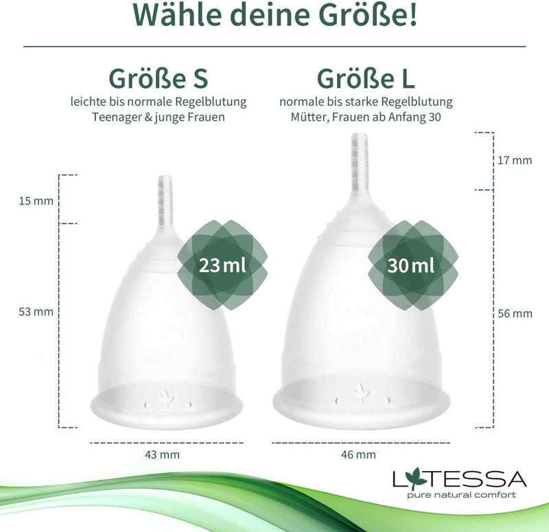 LATESSA menstrual cup, test very good, Made in Germany, BPAfree, menstrual cup, period menstrual cup, period cup, gift for woman, alternative whether soft tampons or pads, S small - NewNest Australia