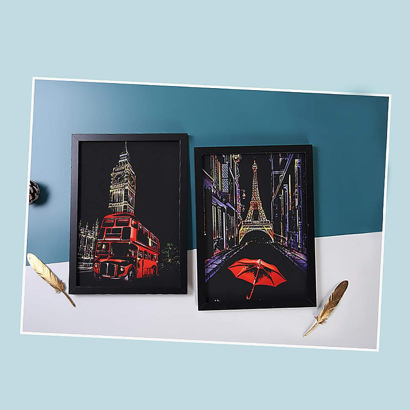Scratch&Sketch Art Paper(A4) for Kids&Adults, Rainbow Painting Night View Scratchboard, Art&Craft, Engraving Art Set: 4 Scratch Cards & Scratch Drawing Pen, Clean Brush (Street Corner) Street Corner - NewNest Australia
