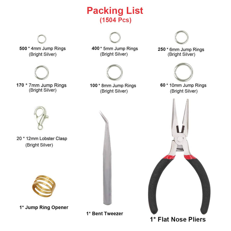 EuTengHao 1504pcs Open Jump Ring and Lobster Clasps Kit Jewelry Repair Tools Kit with Jewelry Pliers Jump Rings Opener Tweezers Jewelry Making Accessories for Necklace Making Repair (Bright Silver) Bright Silver - NewNest Australia