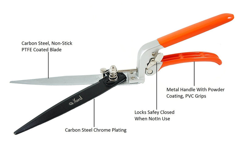 Q-yard QY-741F Flower Bed and Grass Shear - Extra Sharp Garden Hand Pruners, Easier Cutting, Comfortable Ergonomic, Less Effort - Gardening Scissors for Men & Women , Orange - NewNest Australia