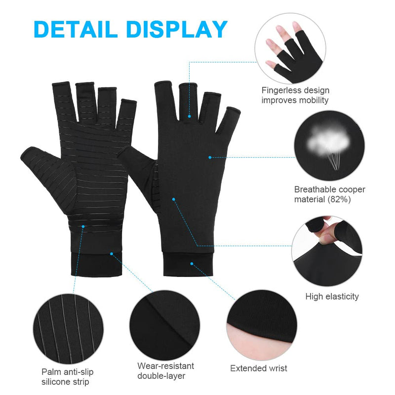 ACWOO Arthritis Gloves, Copper Compression Gloves Therapy for Arthritis Pain Relief, Fingerless Design Copper Infused Gloves for Women and Men, Provide Support for Hands and Finger Joint, Black(L) L - NewNest Australia