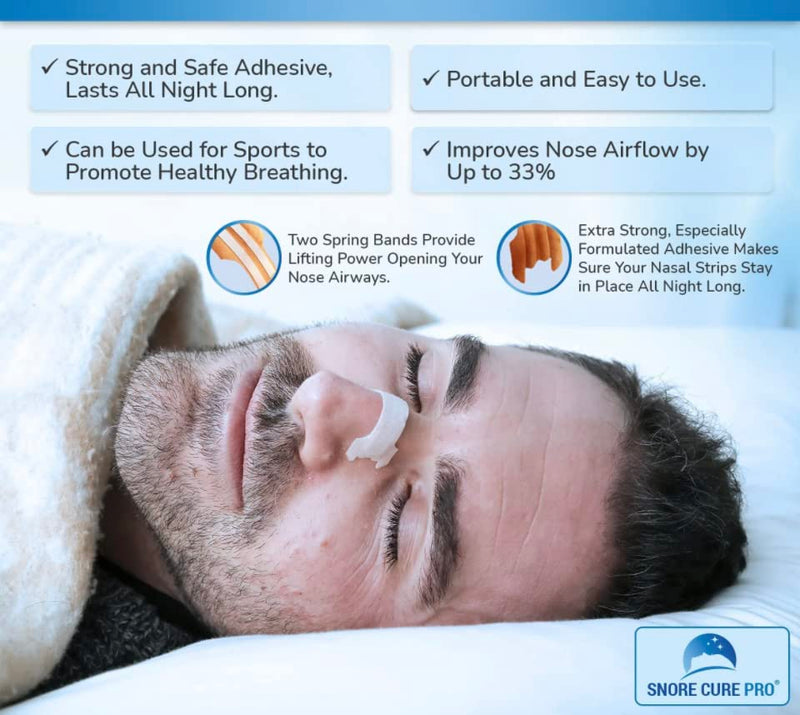 Snore Cure PR0 x60 Large Nasal Strips | Anti Snore Nasal Strips for Snoring | Instantly Relieves Nasal Congestion | Clinically Proven | Drug-Free | Custom Stop Snoring Hypnosis Recording + Ebook - NewNest Australia