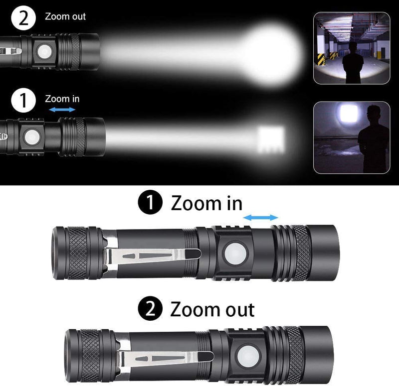 LED Tactical Flashlight Rechargeable (Battery Included), IPX6 Waterproof Flashlight, 1200lm, Super Bright LED, Zoomable, Pocket-size Small LED Flashlight for Hiking, Camping, Emergency rechargeable flashlight - NewNest Australia