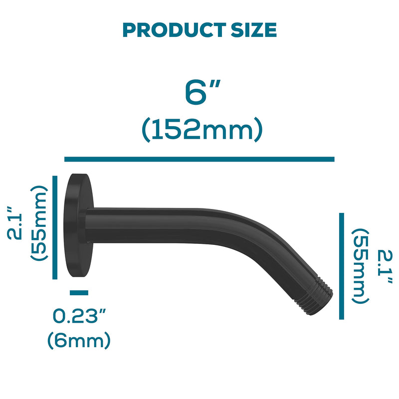 SparkPod 6 Inch Shower Arm - Stainless Steel Shower Pipe with Anti-Leak Design, Wall-Mounted for Fixed & Handheld Showerheads - Shower Head Arm, Flange & Teflon Tape Included (Matte Black, 1/2" NPT) 6" Matte Black - NewNest Australia