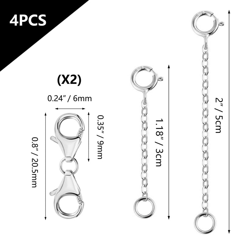 925 Sterling Silver Double Lobster Clasp and Necklace Extender White Gold Plated Double Lobster Clasps Connector Bracelet Necklace Extension Clasp for Jewelry Making（4pcs） 4Pcs Silver - NewNest Australia