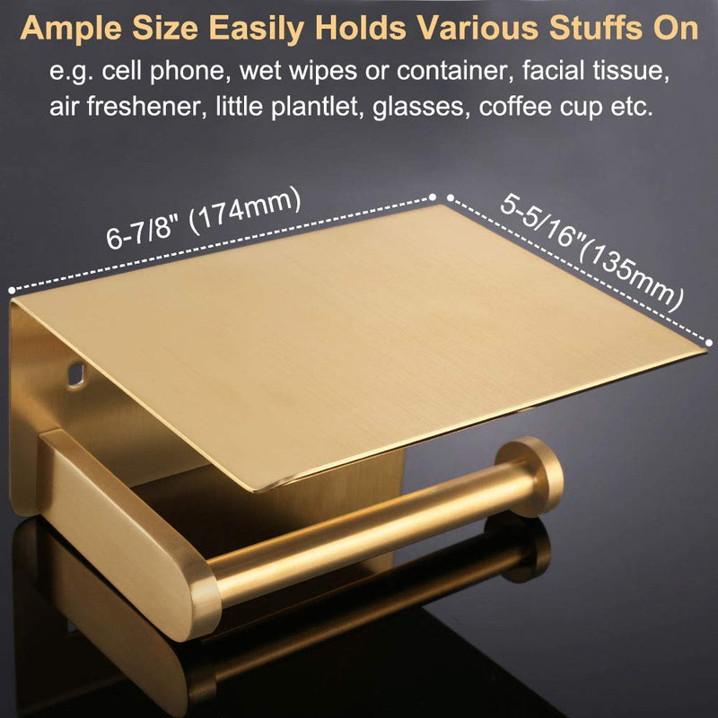 Toilet Paper Holder with Phone Shelf Brushed Gold, APLusee SUS 304 Stainless Steel Contemporary Tissue Roll Organizer Phone Storage Bathroom Accessories - NewNest Australia