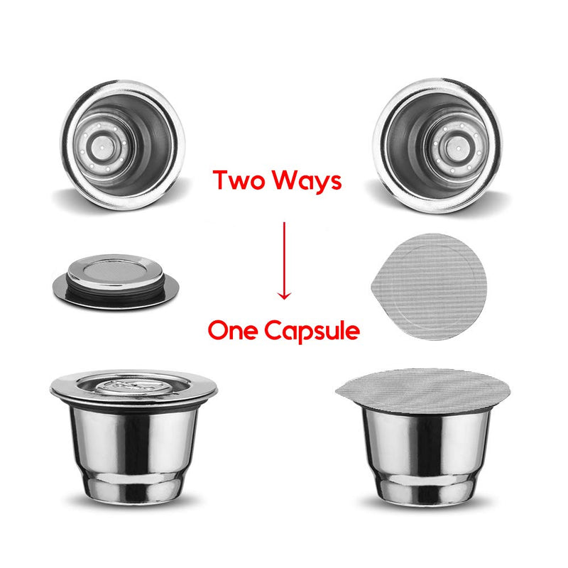 Reusable Refillable Coffee Capsule, FOXNSK Stainless Steel Refillable Coffee Capsule for Nesspresso Machine with 1 Spoon and 1 Brush Silver - NewNest Australia