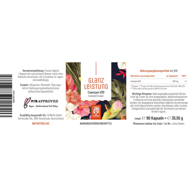 Naturtreu Coenzyme Q10 Capsules High Dose With 200 Mg Per Capsule - 90 Vegan Capsules For 3 Months Range - High-Quality Q10 From Vegetable Fermentation - Shine Performance - NewNest Australia