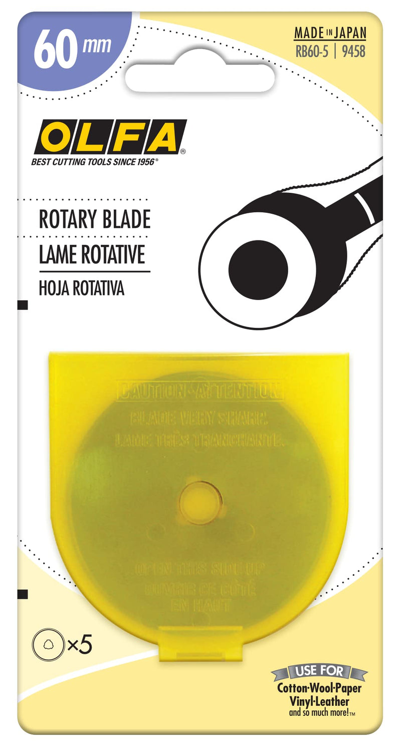 OLFA 60mm Rotary Cutter Replacement Blades, 5 Blades (RB60-5) - Tungsten Steel Circular Rotary Fabric Cutter Blade for Crafts, Sewing, Quilting, Fits Most 60mm Rotary Cutters - NewNest Australia