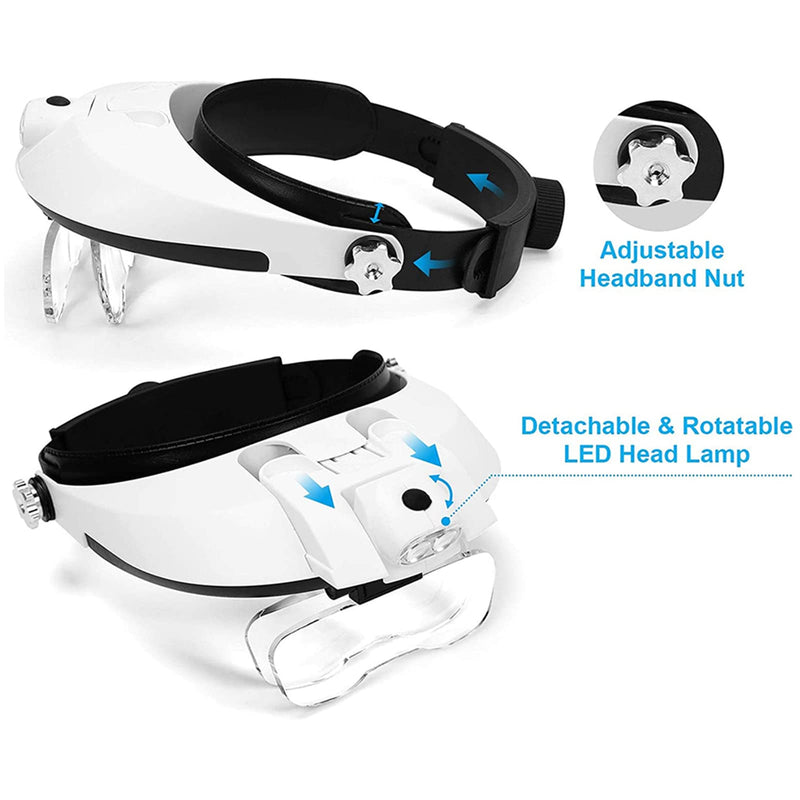 Meichoon Magnifying Glasses Head Mount Magnifier Double Led Lights 1 X 1.5 X 2 X 2.5 X 3.5 X 5 Lenses Magnifier With Batteries For Reading Maintenance Inspection Welding Embroidery Uc41 - NewNest Australia