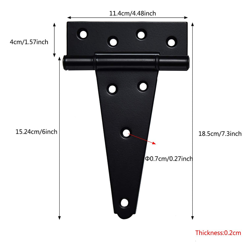6 Inch T-Strap Shed Door Hinges Heavy Duty ,Black Tee Hinge for Wooden Fences,Yard Door,Barn Door Gates, Wrought Hardware Rustproof,2Pack/Set 6 inch x 2PCS - NewNest Australia