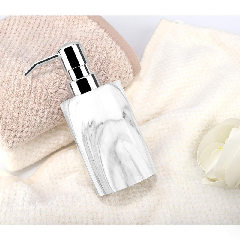 Luxspire Soap Dispenser, Cylinder-shaped Marble Lotion Liquid Soap Pump Bottles, Refillable Shampoo Container, Decorative Hand Soap Resin Jar for Bathroom, Kitchen - White Marble - NewNest Australia