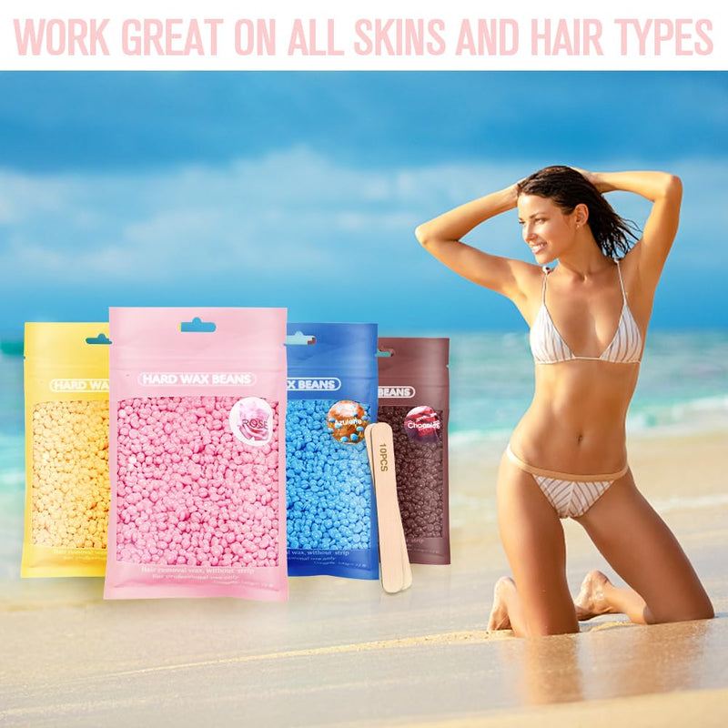Wax Beads, Wax Warmer Hair Removal, Pack Of 4 Hard Waxing Beans & 10 Applicator Sticks For Full Body Hair Removal, Hot Waxing, Brazilian Waxing, Legs, Face And Arms - NewNest Australia