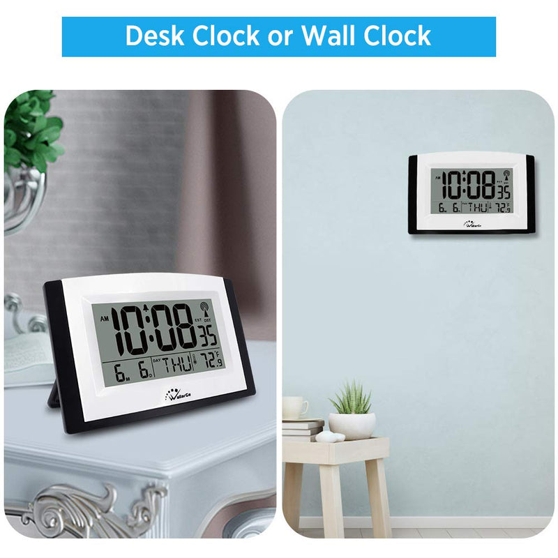 NewNest Australia - WallarGe Digital Wall Clock,Atomic Clock with Backlight & Temperature,Autoset Desk Clock,Wall Clocks Battery Operated,Digital Calendar Alarm Days Clock,12/24Hr,4 Time Zone,Auto DST. 