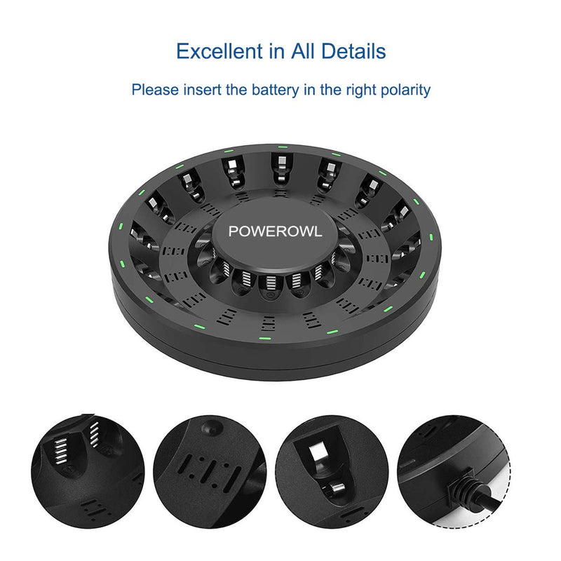 POWEROWL 16 Bay AA AAA Battery Charger (Updated, High Speed Charging) with Smart LED Light and Plug, for NIMH NICD Rechargeable Batteries and More - NewNest Australia