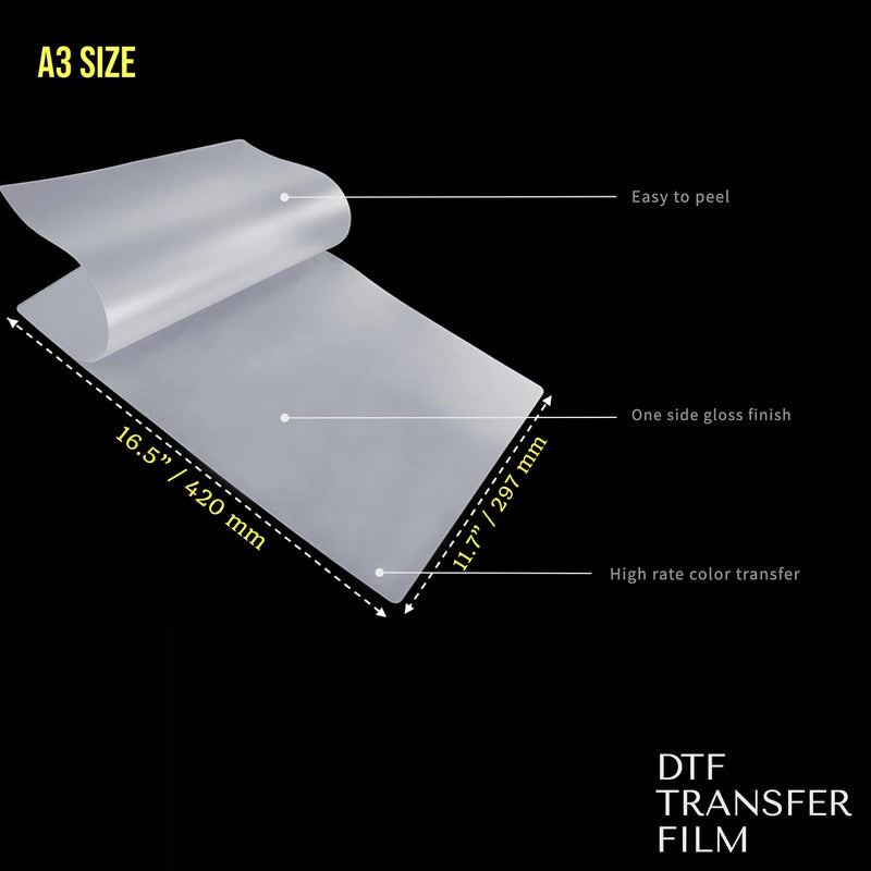 DTF Transfer Film Glossy Clear PreTreat Sheets PET Heat Transfer Paper for DYI Direct Print on T-Shirts Textile A3 (11.7" x 16.5") - 25 Sheets A3 (25 sheets) - NewNest Australia