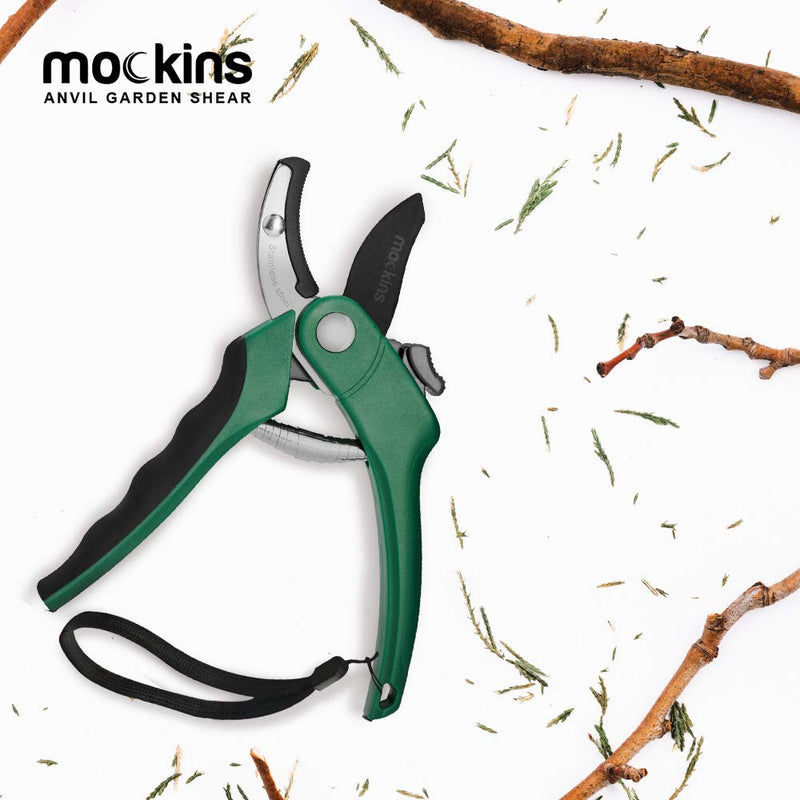 Mockins Professional Heavy Duty Garden Anvil Pruning Shears, Tree Trimmers Secateurs, Hand Pruner, Stainless Steel Blades | 8 mm Cutting Capacity Green - NewNest Australia