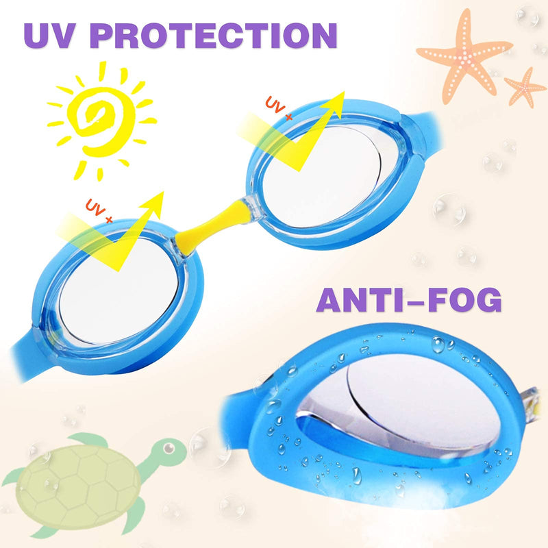 Keary 2 Pack Kids Swim Goggles for Toddler Kids Youth(3-9),Anti-Fog Waterproof Anti-UV Clear Vision Water Pool Goggles Clear Rainbow & Blue(2 Pack) - NewNest Australia