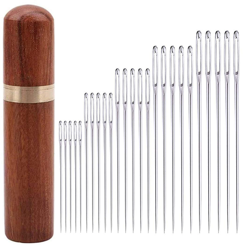 25Pieces Hand Sewing Big Eye Needles Sharp Needle，with Solid Wood Needle Case for - NewNest Australia