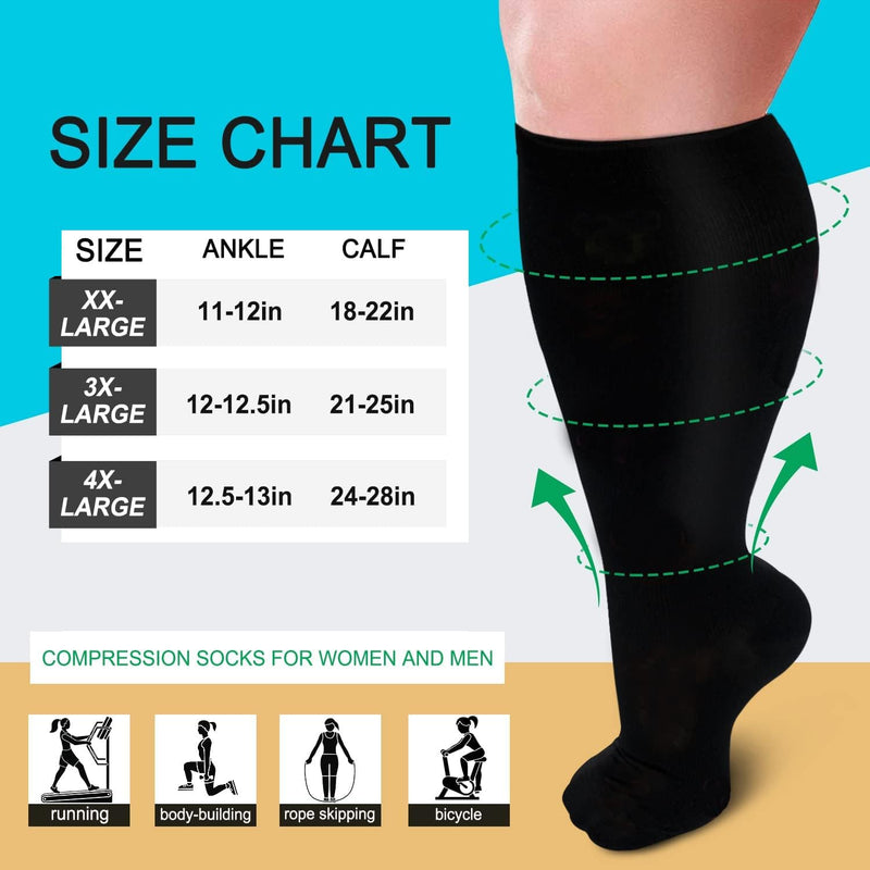 Plus Size Compression Socks For Women And Men, 2 Pairs Medical Compression Stockings, Wide Calf Compression Stockings, Knee Support, Promotes Blood Circulation And Reduce Swelling - NewNest Australia