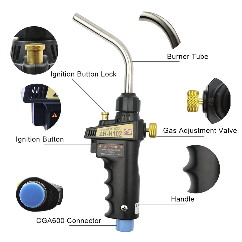 Zero ZR-H101 Trigger Start Heavy Duty Gas Welding Torch Head, Cast Aluminium, Adjustable Swirl Flame, Portable Hand Nozzle, Compatible with MAPP,MAP PRO Fuel - NewNest Australia