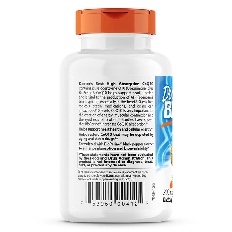 Doctor's Best High Absorption CoQ10 with BioPerine, Vegetarian, Gluten Free, Naturally Fermented, Heart Health & Energy Production, 200 mg 60 Veggie Softgels - NewNest Australia