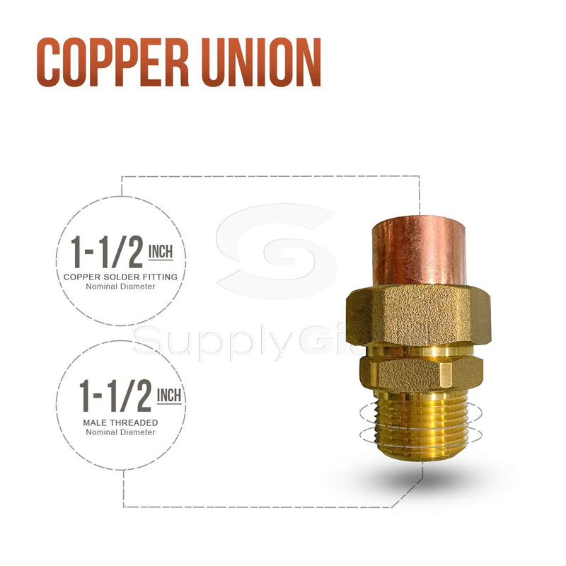 Supply Giant DDNV0112 1-1/2" Lead Free Copper Union Fitting with Sweat to Male Threaded Connects - NewNest Australia
