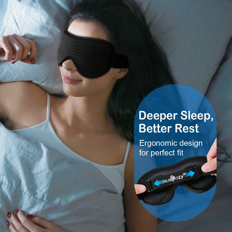 Musicozy Sleep Mask,100% Darkness 3D Sleep Eye Mask for Sleeping,Breathable Sleeping Mask Night Eye Mask for Men Women, Soft Eye Blinder with Adjustable Size and Ear Plug for Traveling Napping Yoga Black - NewNest Australia
