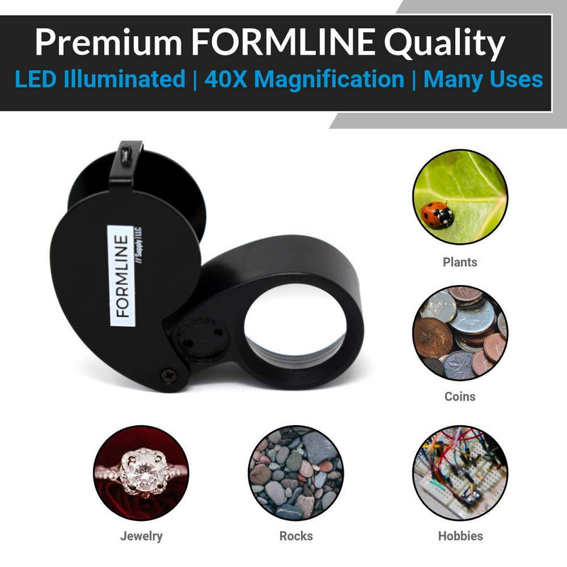 Formline Supply 40X LED Illuminated Jewelers Loupe/Trichome Scope Magnifier Good for Gardening, Jewelry, Antiques, Coins, Rocks, Stamps, Hobbies, Watches,Photos and Science (40X, Black/White) - NewNest Australia