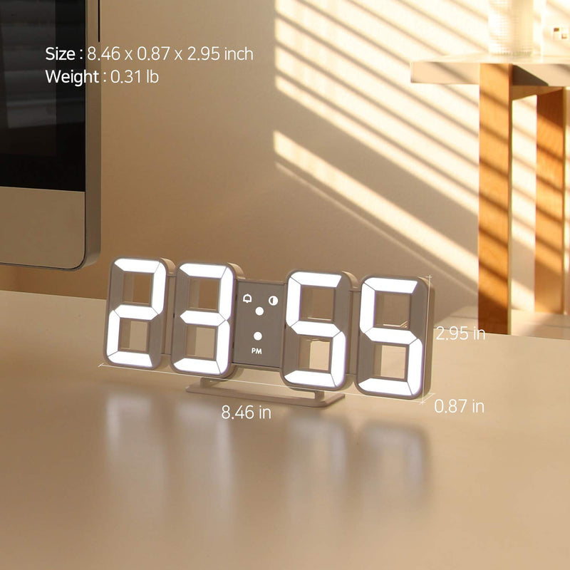 NewNest Australia - mooas Pure Mini White 3D LED Clock, Multi-Function LED Clock (Calendar, Alarm, Temperature) 