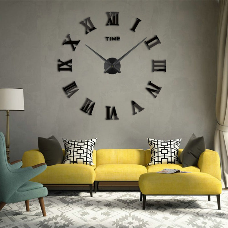 NewNest Australia - Timelike 3D DIY Wall Clock, 1M Modern Frameless Large 3D DIY Wall Clock Kit Decoration Home for Living Room Bedroom (Black-Black) Black-black 