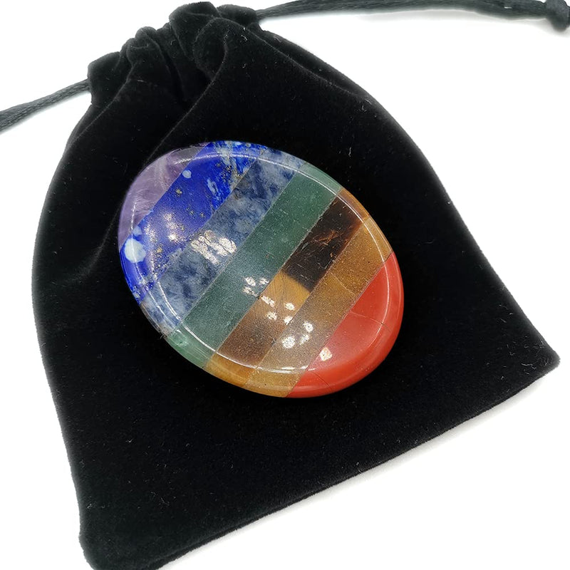 SHARKOOO Thumb Worry Stone for Anxiety, 7 Chakra Crystals Healing Stones, Oval Chakra Worry Stone, Meditation Crystal - NewNest Australia