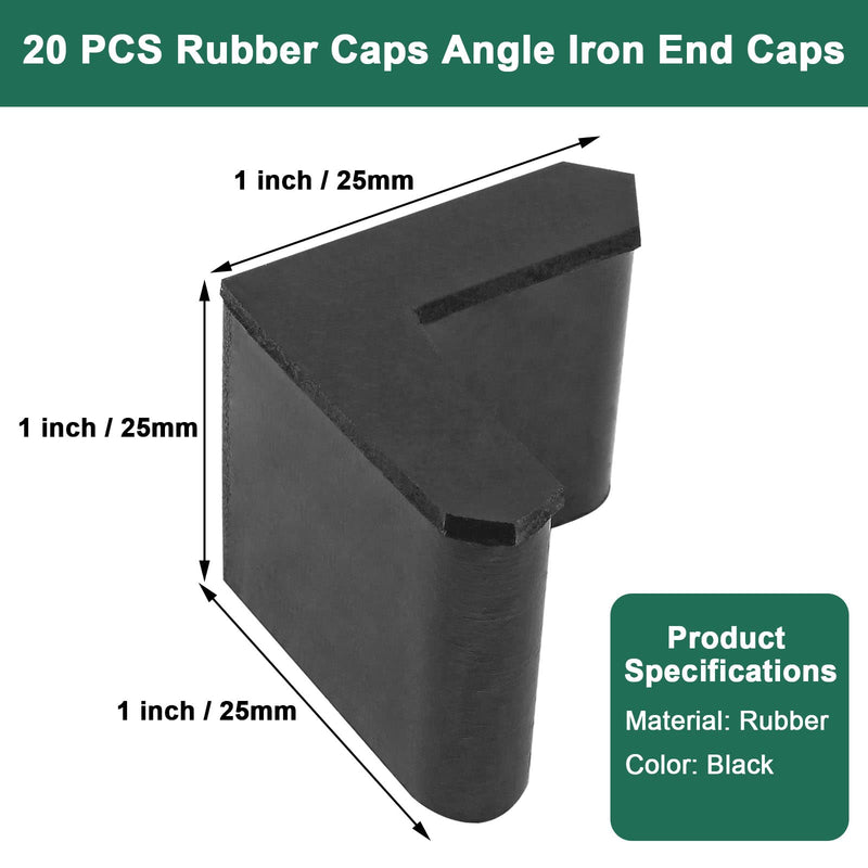 Bivethoi 20 PCS 1 Inch / 25mm Rubber Caps Angle Iron End Caps, L Shaped Rubber Covers Furniture Angle Iron Foot Pads, Shelf Feet Pad Rubber Bed Frame Cover Rack Floor Protector for Shelves (Black) 1 x 1 Inch / 25mm x 25mm - NewNest Australia