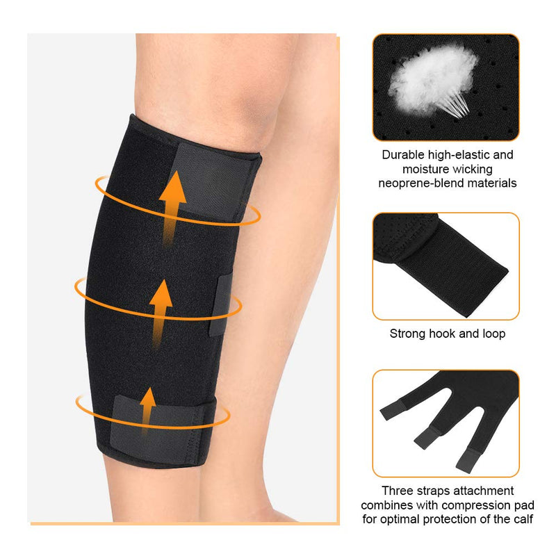 Calf Brace, Shin Splint Support Lower Leg Compression Wrap with Adjustable Three Anti-Slip Strap Support for Pulled Calf Muscle Pain Strain Injury, Sprain and Swelling, Fits Men and Women (Black) - NewNest Australia