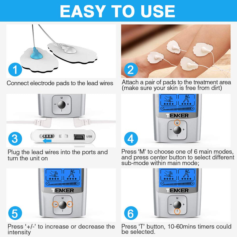 TENKER TENS EMS Unit Muscle Stimulator, 24 Modes TENS Machine for Pain Relief & Muscle Strength Rechargeable Electronic Pulse Massager(Not Fit TENKER Square Pads) - NewNest Australia