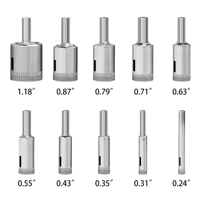 Diamond Drill Bit, 10 pcs Glass Hole Saw Set Extractor Remover Tools for Ceramics, Porcelain, Ceramic Tile 6mm - 30mm - NewNest Australia