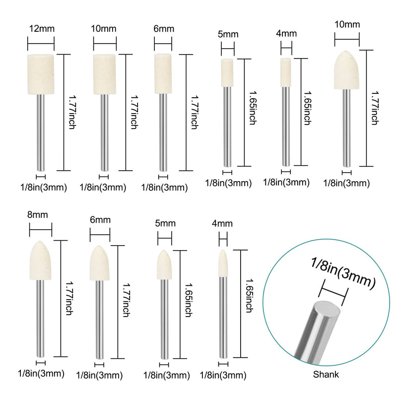 SUNJOYCO 58 Pcs Polishing Buffing Wheel Set for Dremel Rotary Tool Accessories, 1/8" Shank Wool Felt Mini Brush Polishing Kit Abrasive Wheel for Drill Jewelry Wood - NewNest Australia