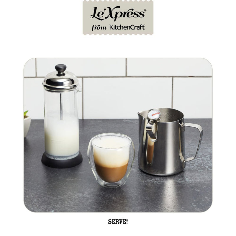 Le’Xpress Stainless Steel Milk Jug with Frothing Thermometer, 600 ml (1 Pint) - NewNest Australia