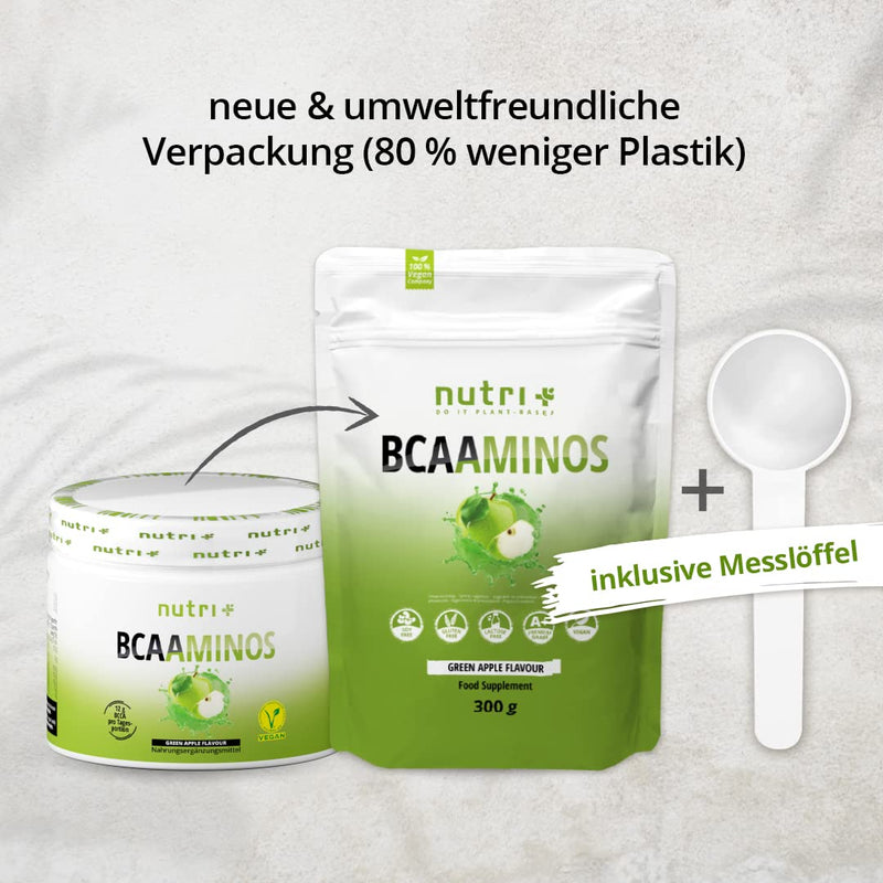 Bcaa Powder Green Apple - Amino Acids Complex High Dose - Bcaas Instant Powder Vegan - Bcaaminos Supplement - Green Apple Flavor 300 G - Amino Acid Preparation - NewNest Australia