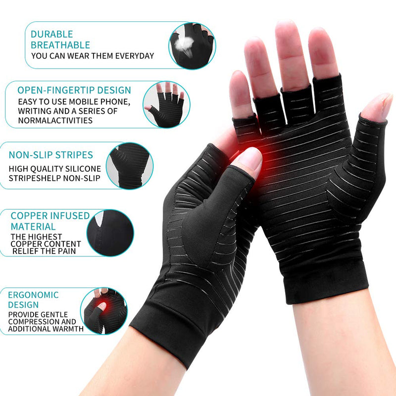 Ricbestlab Copper Compression Arthritis Gloves, Best Copper Infused Glove for Women and Men, Fingerless Compression Gloves, Pain Relief and Healing for Arthritis, Carpal Tunnel, 1 Pair, Black (Small) Small (1 Pair) - NewNest Australia