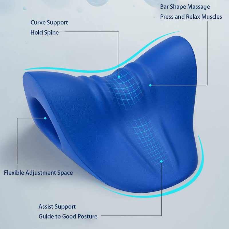 Neck and Shoulder Relaxer, Cervical Traction Device for TMJ Pain Relief and Cervical Spine Alignment, Chiropractic Pillow Neck Stretcher O-shape Navy Blue 8.6 X 8.3 X 5 Inch - NewNest Australia