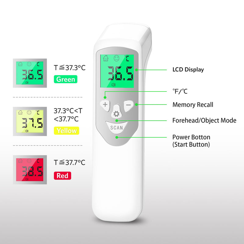 BESTEK Fever Thermometer Contactless Forehead Thermometer for Adults Baby, Digital Thermometer Fever with Accurate Measurements, Fever Alarm, LCD Display, °C or °F Switch, 32 Memory Recall, White - NewNest Australia
