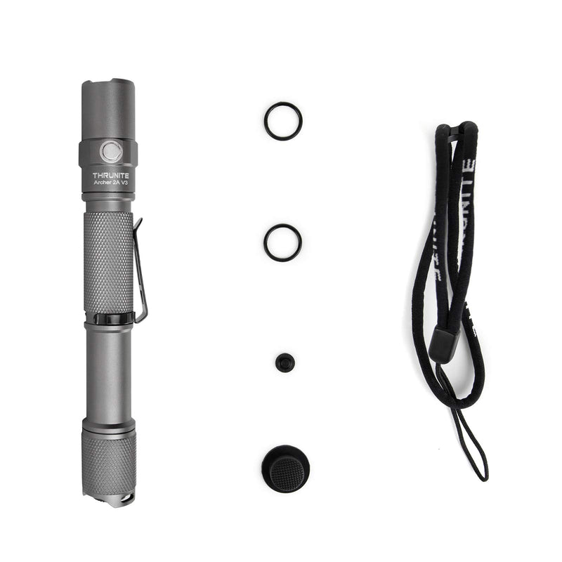 ThruNite LED Flashlight Archer 2A V3 500 Lumens CREE Portable EDC AA Flashlight with Lanyard, IPX8 Water-Resistant Dual Switch Outdoor Light for Hiking, Camping, Everyday Use - Metal Grey CW Metal Grey Cool White - NewNest Australia