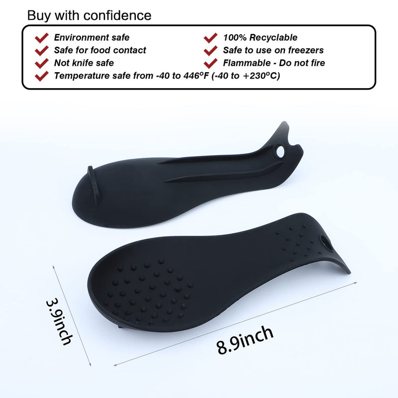 MSY BIGSUNNY Silicone Spoon Rests, Cooking Utensils Holder for Kitchen (Black) Black - NewNest Australia