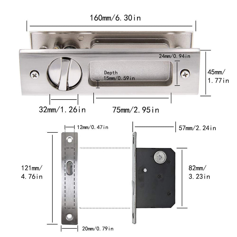 GIFSIN Sliding Barn Door Mortise Latch Lock Invisible Door Locks Handle with Keys for Sliding Barn Wooden Door Furniture Hardware 6.3 inches（Silver） Silver - NewNest Australia