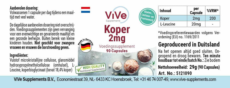 Copper 2 mg - 90 capsules copper bisglycinate - vegan - essential trace element | Quality from Germany from ViVe Supplements - NewNest Australia