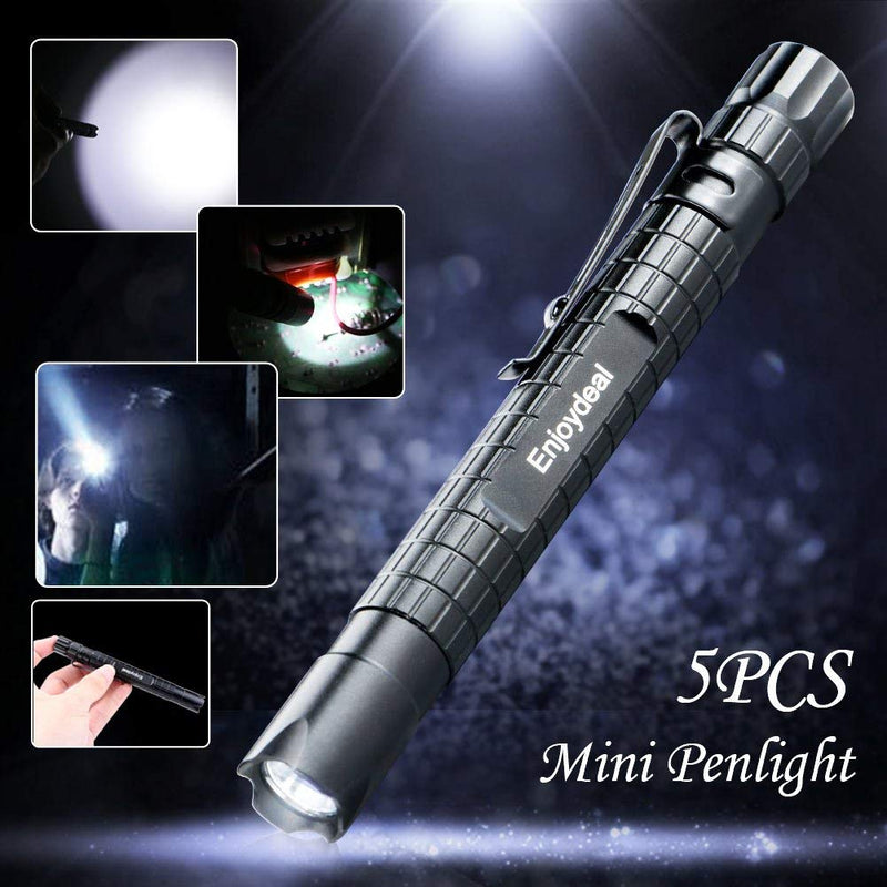 Enjoydeal 5PCS LED Pen Light Flashlight Ultra Slim XP-E R3 1000LM Penlight Waterproof Pocket Flashlight For Indoor Outdoor Inspection Work Repair and Emergency 5.5inch New Black Grid 5.5inch - NewNest Australia