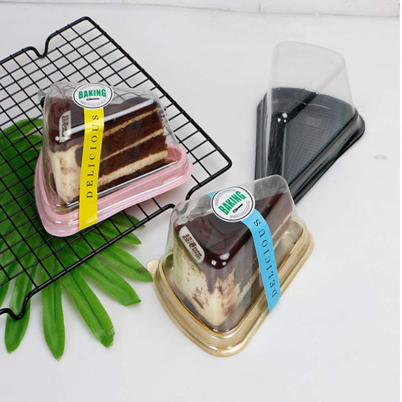 NewNest Australia - Set of 50 Cake Slice Container Cheesecake Cake Slice Container Holder Transparent Plastic Cakes Box (Gold) Gold 