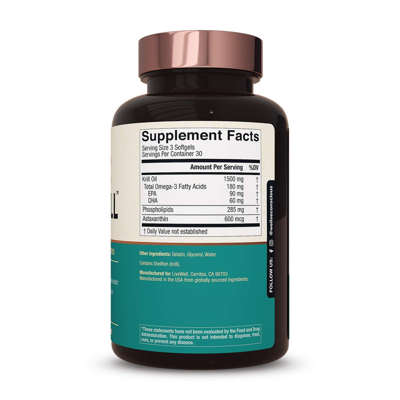 KrillWell Heart, Joint, and Cognitive Support | Certified Sustainable Krill Oil 2X More Effective Than Fish Oil - 30 Day Supply 90 Count (Pack of 1) - NewNest Australia
